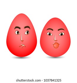Funny cartoon red Easter eggs (with a tongue pop-out element), on a white background, vector