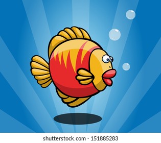 Funny cartoon red fish. Character