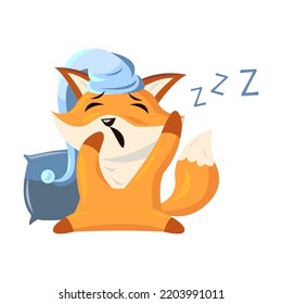 Funny cartoon red fox with emotion. Cute baby sleeping. Vector illustration