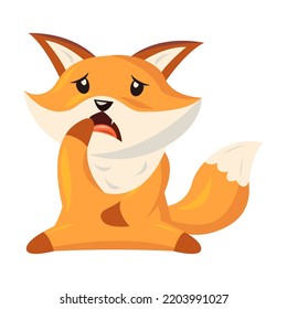 Funny cartoon red fox with emotion. Cute baby animal crying and sad. Vector illustration