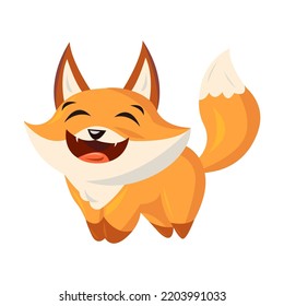Funny cartoon red fox with emotion. Baby animal smiling, crying, laughing, sleeping, feeling happy, angry, sad. Vector illustration