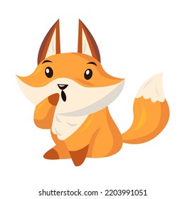 Funny cartoon red fox with emotion. Cute baby animal smiling, crying, laughing, sleeping, feeling happy, angry, sad