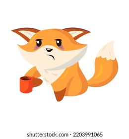 Funny cartoon red fox with emotion. Cute baby animal smiling, crying, laughing, sleeping, feeling happy, angry, sad. Vector illustration