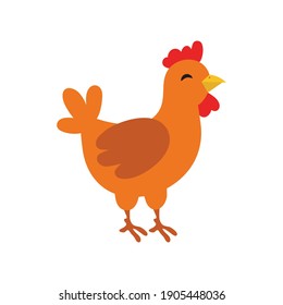 Funny cartoon red hen, vector illustration isolated on white background. Cute and funny colorful chicken.