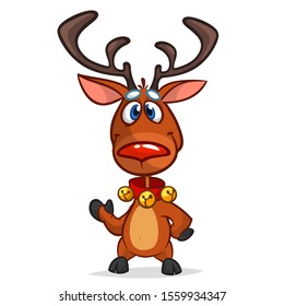 Funny cartoon red nose reindeer character.  Christmas vector illustration isolated