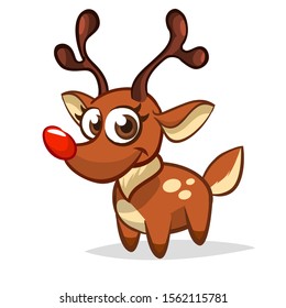 Funny cartoon red nose reindeer character.  Christmas vector illustration isolated