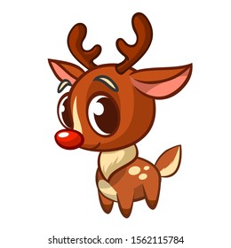 Funny cartoon red nose reindeer character.  Christmas vector illustration isolated