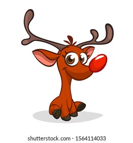 Funny cartoon red nose reindeer character.  Christmas vector illustration isolated