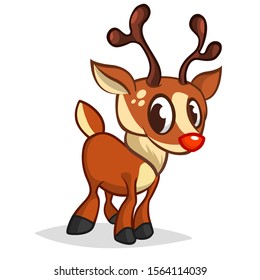 Funny cartoon red nose reindeer character.  Christmas vector illustration isolated