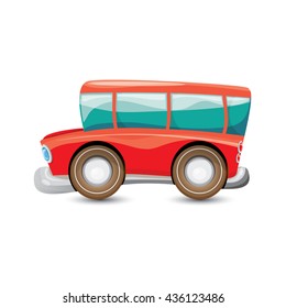 funny cartoon red school bus isolated on white