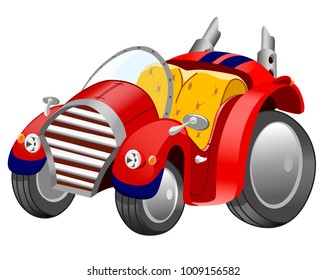 Funny cartoon retro car on white background, vector illustration