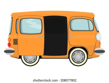 Funny cartoon retro van or small bus. Vector 