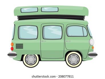 Funny cartoon retro van or small bus. Vector 