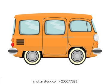 Funny cartoon retro van or small bus. Vector 