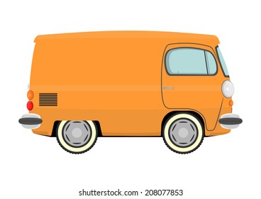 Funny cartoon retro van or small bus. Vector 