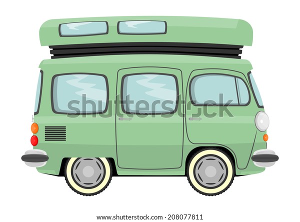 Funny cartoon\
retro van or small bus. Vector\
