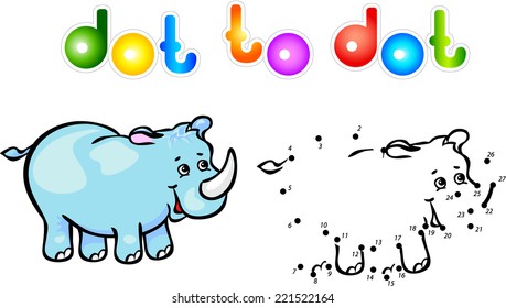 Funny cartoon rhino dot to dot. Vector illustration for child