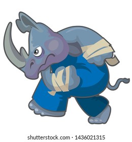 funny cartoon Rhino fighter vector illustration