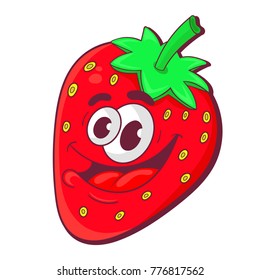 funny cartoon of ripe strawberries. character design, vector illustration