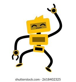 funny cartoon robot. Cheerful Yellow Cartoon Robot with a Smiling Face and Rectangular Body, isolated on white background