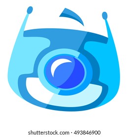 Funny cartoon robot face icon flat vector stock illustration. Blue bot head, isolated on white.