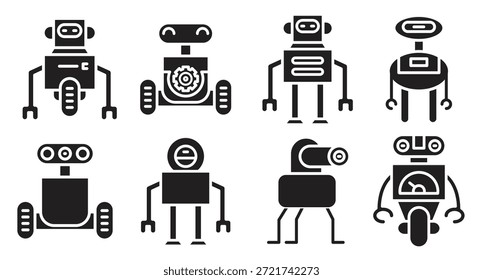 Divertidos iconos de robot de dibujos animados Ilustración vectorial