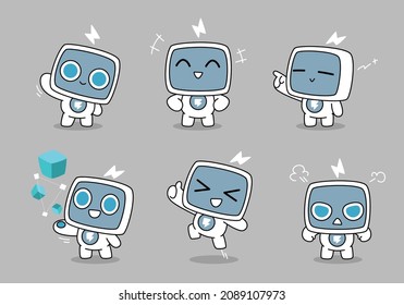 Funny Cartoon Robot Mascot Set