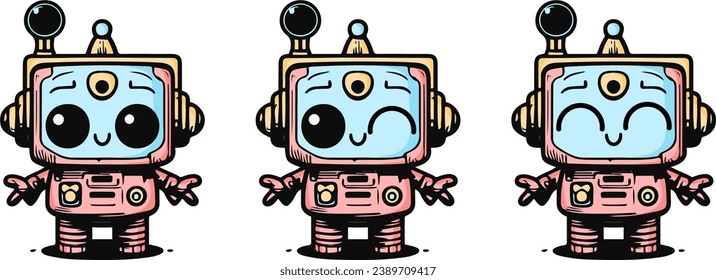 Funny cartoon robot on Retro-Styled