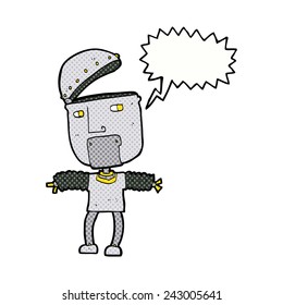 robot de caricatura divertido con cabeza abierta con burbuja de habla