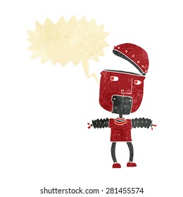 funny cartoon robot with open head with speech bubble