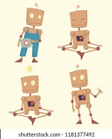Funny cartoon robot set vector. Character cartoon style