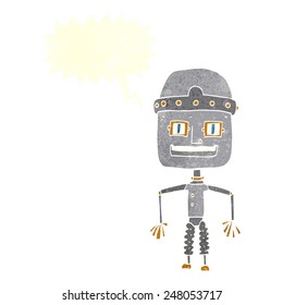 funny cartoon robot with speech bubble