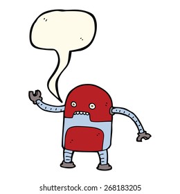 funny cartoon robot with speech bubble