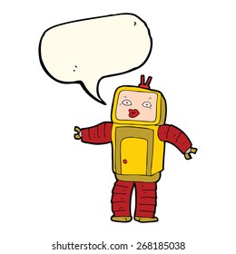 funny cartoon robot with speech bubble