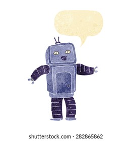 funny cartoon robot with speech bubble