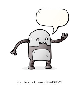 funny cartoon robot with speech bubble