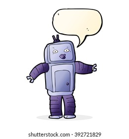 funny cartoon robot with speech bubble