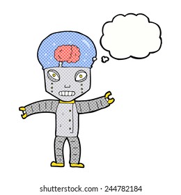 funny cartoon robot with thought bubble