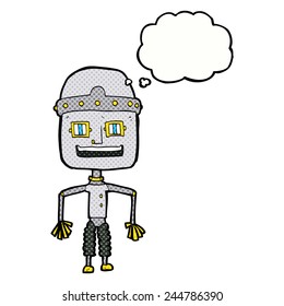 funny cartoon robot with thought bubble