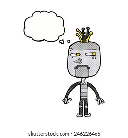 funny cartoon robot with thought bubble