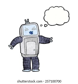 robot cómico con burbuja de pensamiento