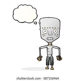 robot cómico con burbuja de pensamiento