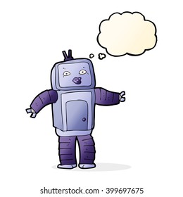 funny cartoon robot with thought bubble