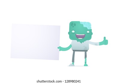 funny cartoon robot in various poses for use in advertising, presentations, brochures, blogs, documents and forms, etc.