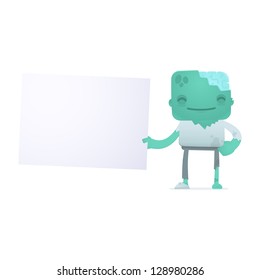funny cartoon robot in various poses for use in advertising, presentations, brochures, blogs, documents and forms, etc.