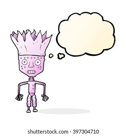funny cartoon robot wearing crown with thought bubble