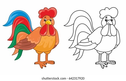 Funny cartoon rooster. Vector illustration for kids