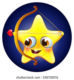  funny cartoon  sagittarius star with bow and arrow on blue background