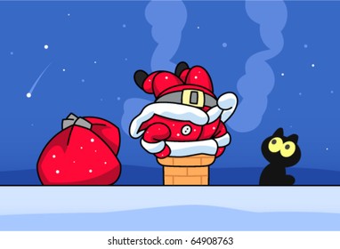Funny cartoon with Santa and black cat