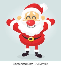 Funny cartoon Santa claus character waving hands isolated white background. Vector Christmas illustration. Design for print, children book, greeting card or invitation